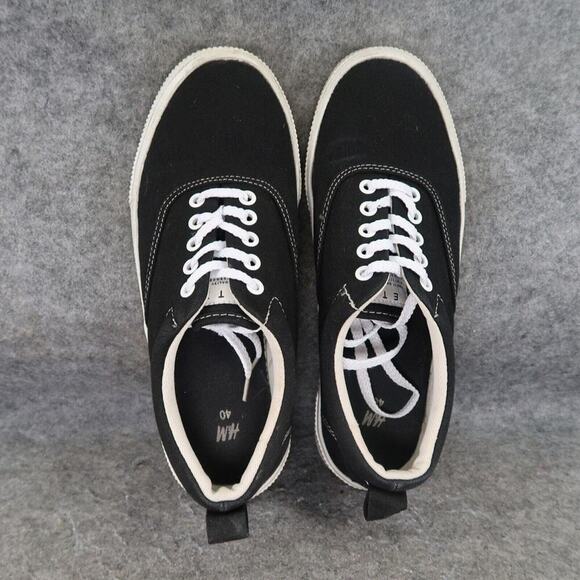 H&M Shoes Mens 7.5 Sneakers Lifestyle Low Profile Trainers Lace Up Casual Black - Picture 6 of 13